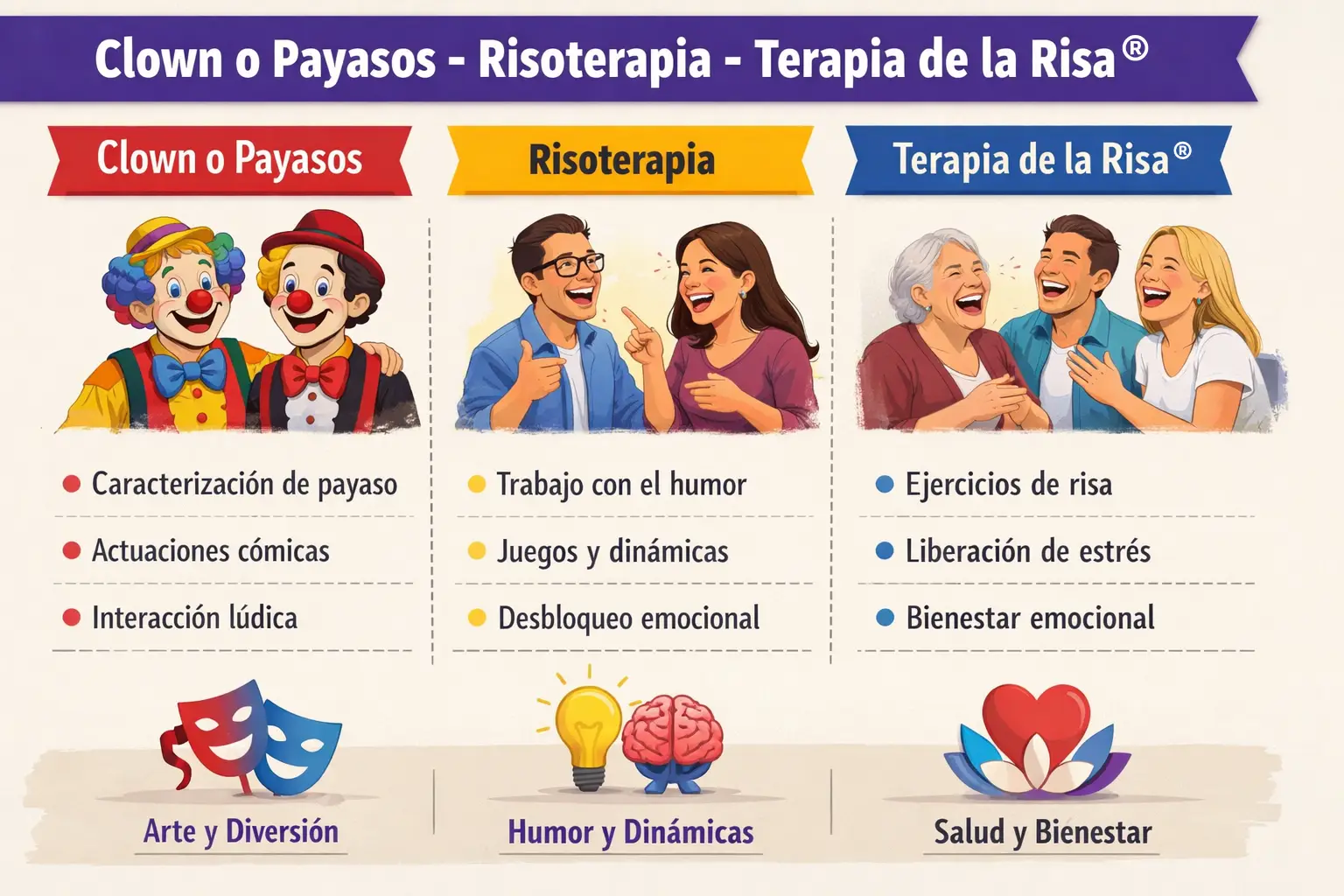 Comparativa entre clown, risoterapia y Terapia de la Risa
