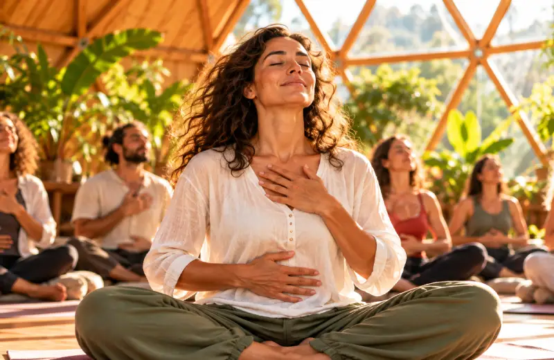 Grupo practicando respiraci&oacute;n consciente